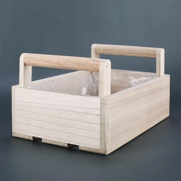 Herz & Heim Geschenkbox zu Ostern - Pflanzkorb aus Holz als Osterkorb für Ostergeschenke, 2 Griffe, mit Folie ausgekleidet – Bild 5