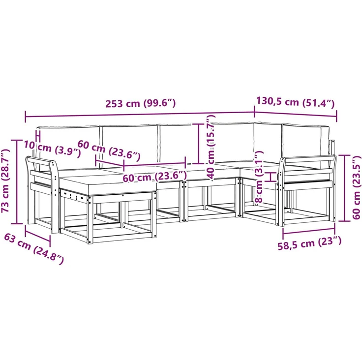 vidaXL Outdoor-Sofagarnitur mit Kissen 6 pcs Natur und Anthrazit 3366640 – Bild 9