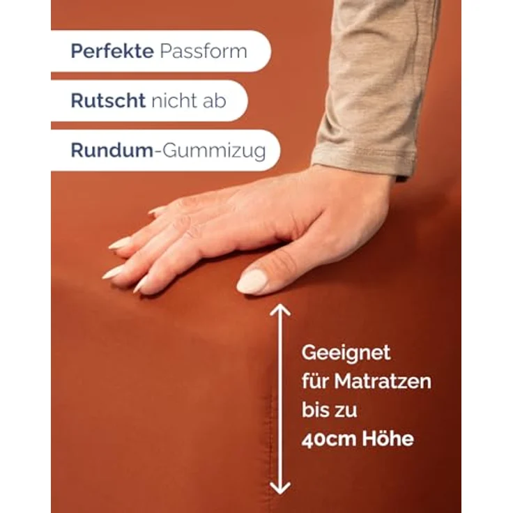 Spannbettlaken 100x200 cm Terracotta - 40cm (16") Tiefe Tasche - Premium Mikrofaser Spannbetttuch - Weich und Knitterfrei - Atmungsaktiv, Hypoallergen und Oeko-TEX Standard 100 Zertifiziert – Bild 3