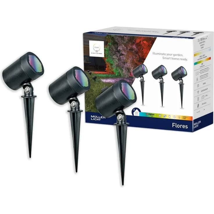 Müller Licht tint 3er Set LED Gartenspot Flores Gen2 19,5x6,5 cm RGBW
