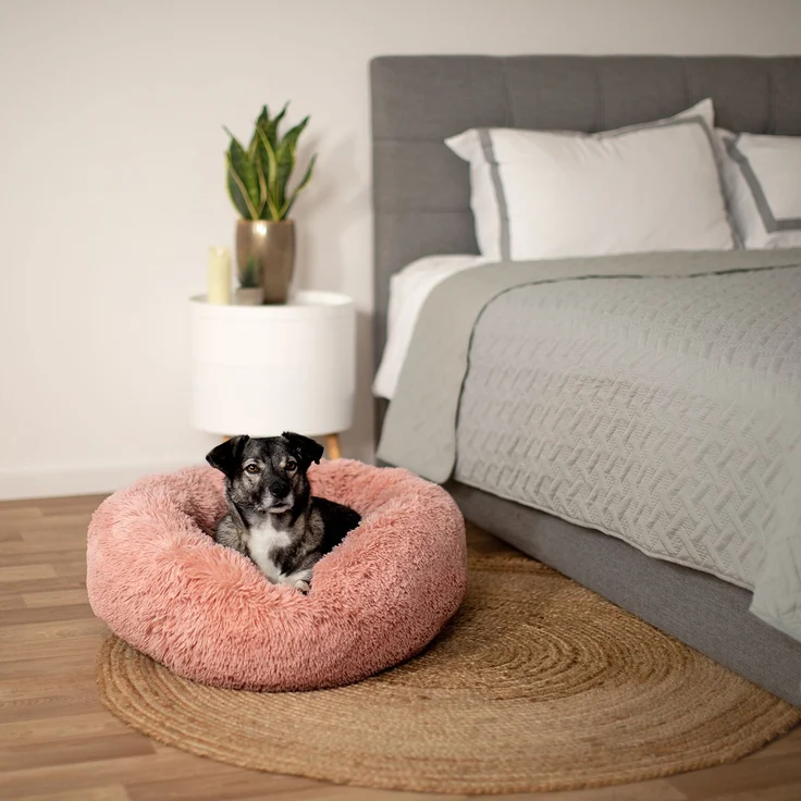 lionto Donut Hundebett, rundes Hundesofa mit Plüschbezug & Anti-Rutsch-Noppen, weich & gemütlich, 60 cm Durchmesser, rosa – Bild 2