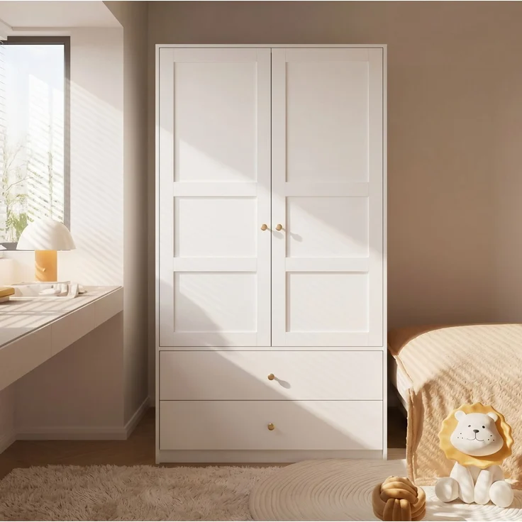CHICFURN Kleiderschrank 100x180x48 cm mit 2 Türen, 2 Schubladen und Kleiderstange – Weiß – Bild 9
