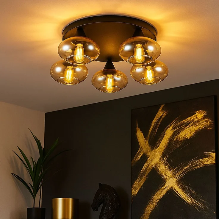 LED Deckenleuchte, Glas amber, schwarz, dimmbar, D 49 cm – Bild 2