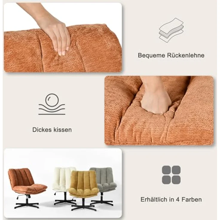 MEUBLE Cosy Sessel 360° Drehbar Loungestuhl mit höhenverstellbar Wippfunktion Lehnstühle Relaxsessel Polsterstuhl für Schlafzimmer Wohnzimmer, Stoff, Rot – Bild 6