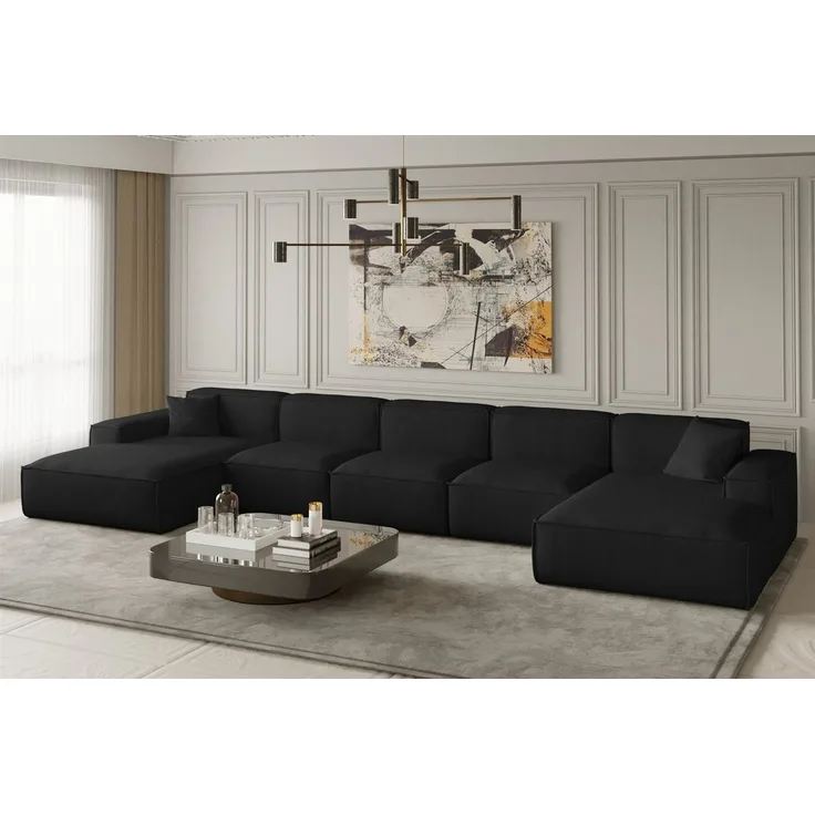 Wohnlandschaft U-Form CELES XL in Stoff Opera Velvet Schwarz