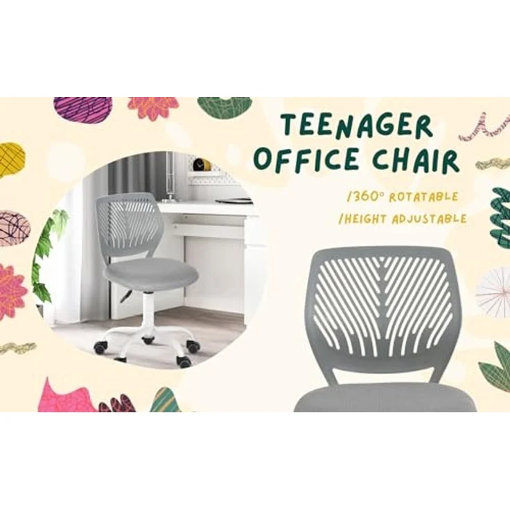 FurnitureR Schreibtischstuhl, ergonomischer Drehstuhl ohne Armlehnen, höhenverstellbarer Bürostuhl mit Rollen, komfortabler Arbeitsstuhl für Home Office, Schlafzimmer und Arbeitszimmer – Bild 5