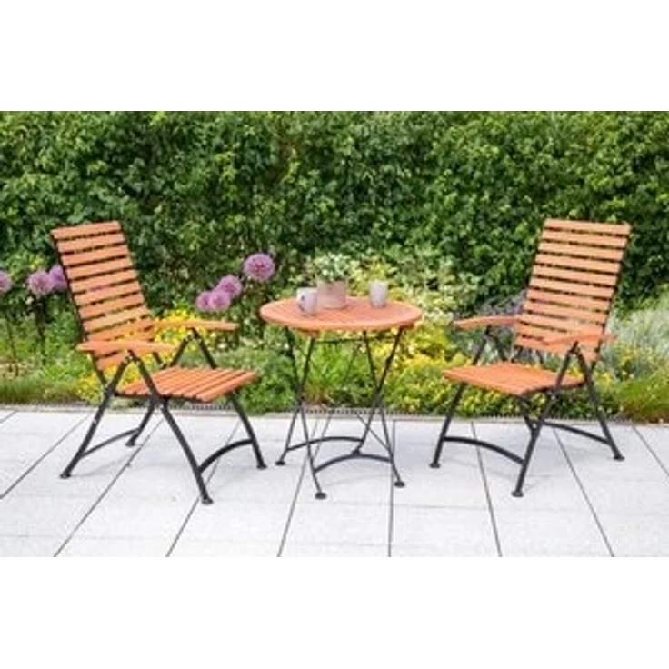 MERXX Garten-Essgruppe Schloßgarten, (Set, 3-tlg), 2 Sessel, klappbar, Tisch Ø/Höhe: 70x74 cm, Eukalyptus geölt – Bild 4