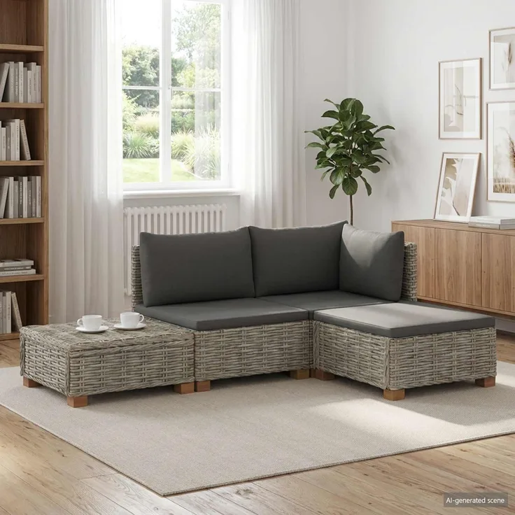 vidaXL 4 stk. Rattan-Lounge-Set mit Kissen GENDT Naturrattan Kubu Grau 3429845