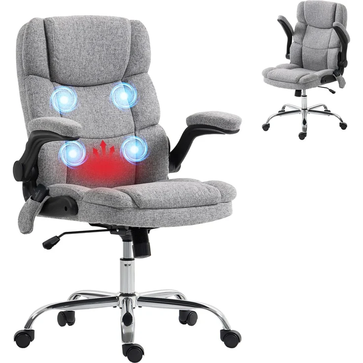Massage- und Heiz-Bürosessel, ergonomischer Bürostuhl mit Höhenverstellung, Wippfunktion, grau – Bild 2
