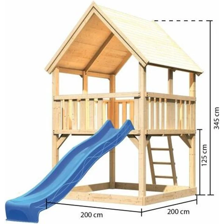 Karibu Kinderspielturm Luis Satteldach mit Rutsche Set mit Rutsche blau – Bild 2