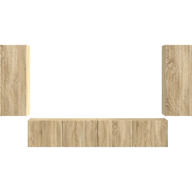 vidaXL TV-Wandregal-Set Wandmontiert 4 pcs Sonoma-Eiche Holzwerkstoff 3408918 – Bild 7