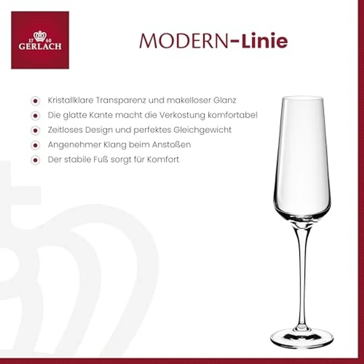 Gerlach 1760 Sektgläser 6 Stück 200 ml Champagnergläser Sektkelche Glas Sektglas Weingläser Spülmaschinenfest Modern – Bild 2