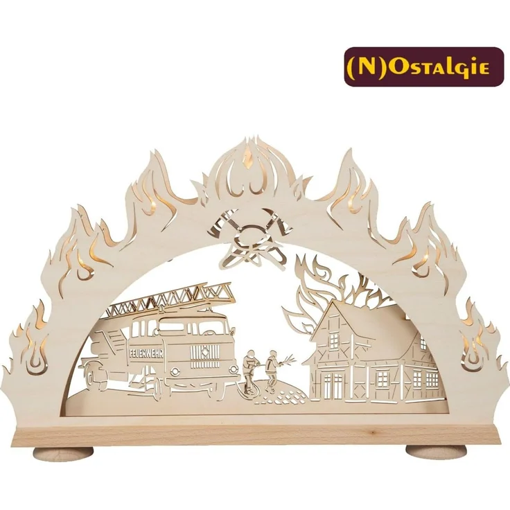 Saico Lichterbogen LED 3D Feuerwehr Holz 52 cm warmweiß natur – Bild 2