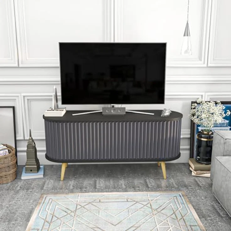 Hanah Home Stylish TV Stand, Black & Anthracite, 140 x 43 x 64 cm | 100% Melamine Coated Particle Board, 18 mm Thick | Modern Design for Living Room – Bild 2