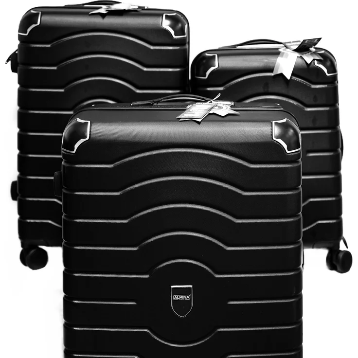 3 Tlg. Reisekoffer- Set mit 4 Räder 360° drehbar, Hartschale mit Kantenschutz Schwarz – Bild 1