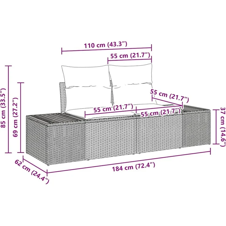 vidaXL Gartensofa mit Kissen Beige 184 x 62 x 69 cm Poly-Rattan 42006806 – Bild 8