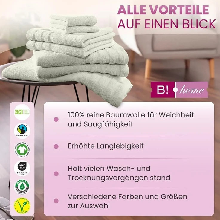 B!HOME Handtücher Set Saunatücher, Duschtücher, Gästehandtücher 100% Baumwolle, (Spar-Set, 8-St), flauschig saugfähig Frottee weich – Bild 7