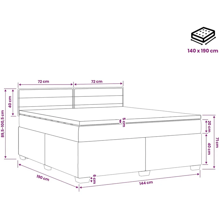 vidaXL Boxspringbett mit Matratze Dunkelbraun 140 x 190 cm Stoff 3450470 – Bild 11