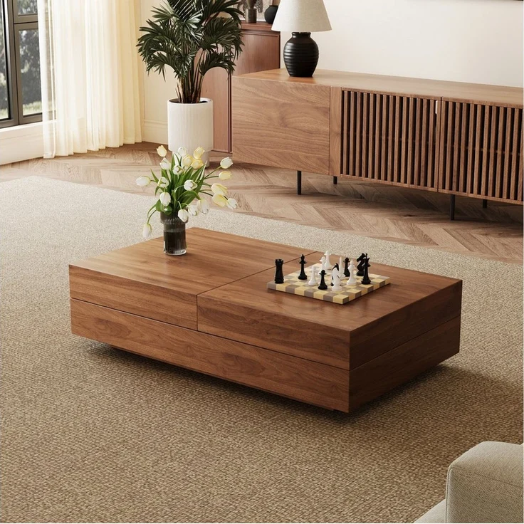 oleyluckidea Couchtisch Ausziehbarer Kaffeetisch mit Stauraum, Wohnzimmertisch Sofatisch (Einzelstück), Breite 120 cm, Nussbaum 120-208 cm für Wohnzimmer – Bild 3