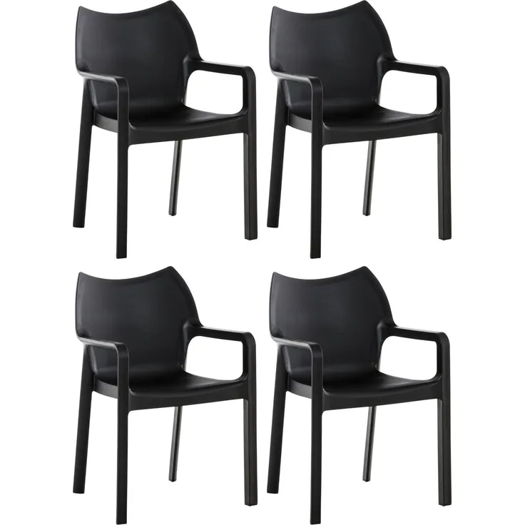 CLP Gartenstuhl Diva 4er Set, Kunststoff, stapelbar, wetterfest, mit Armlehnen,schwarz