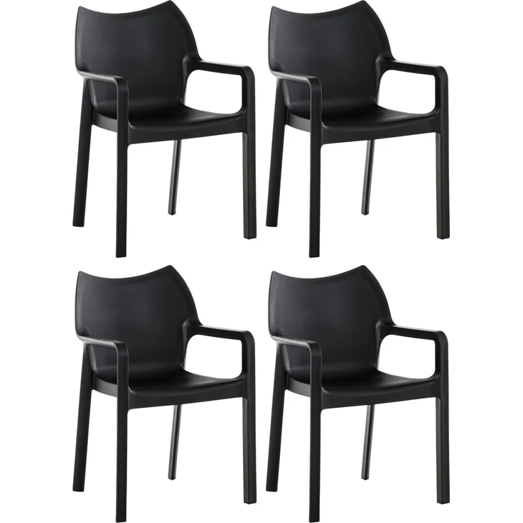 CLP Gartenstuhl Diva 4er Set, Kunststoff, stapelbar, wetterfest, mit Armlehnen,schwarz – Bild 1