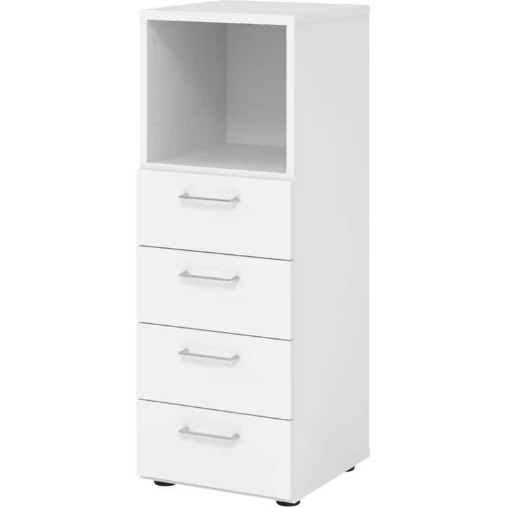 bümö smart Schubladenschrank, Büroschrank in weiß mit 4 Schüben & 1 Regalfach - Bürocontainer aus Holz, Container mit Metallgriffen & Soft-Stop Schubladen, 934S4-W-W-BS – Bild 1