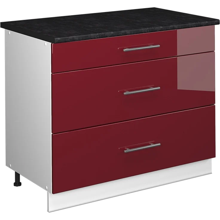 Küchenunterschrank Fame-Line Bordeaux Hochglanz/Weiß 100 cm, AP Anthrazit Vicco – Bild 1