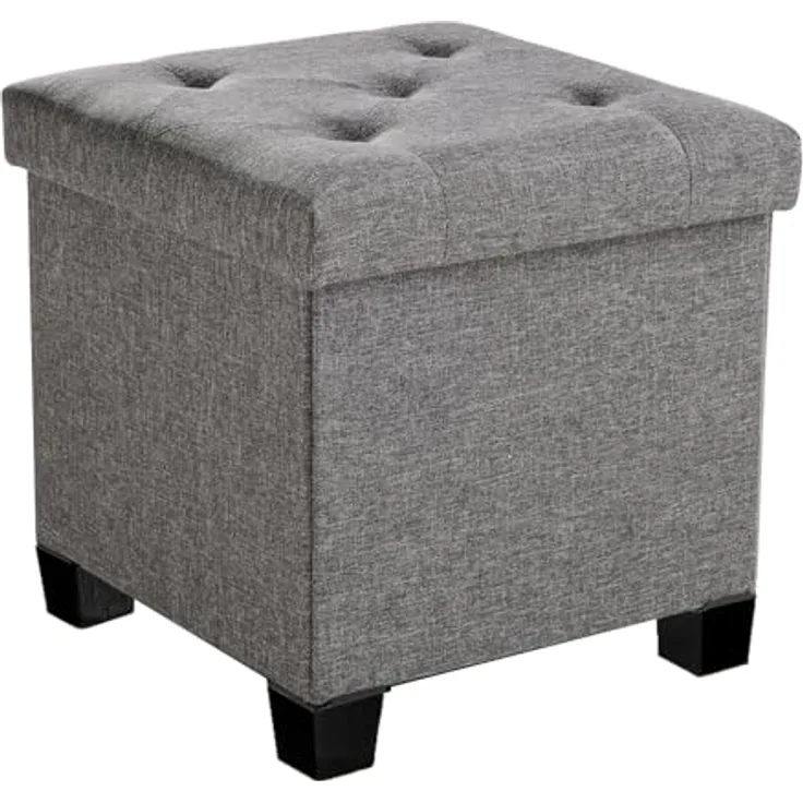 Sweetcrispy Sitzhocker mit Stauraum, 38 x 38 x 38 cm, Kleine Klappbare Sitzbank, Aufbewahrungsbox mit Deckel als Hocker & Fußbank, bis 300 kg belastbar, für Flur Wohnzimmer Schlafzimmer, Dunkelgrau