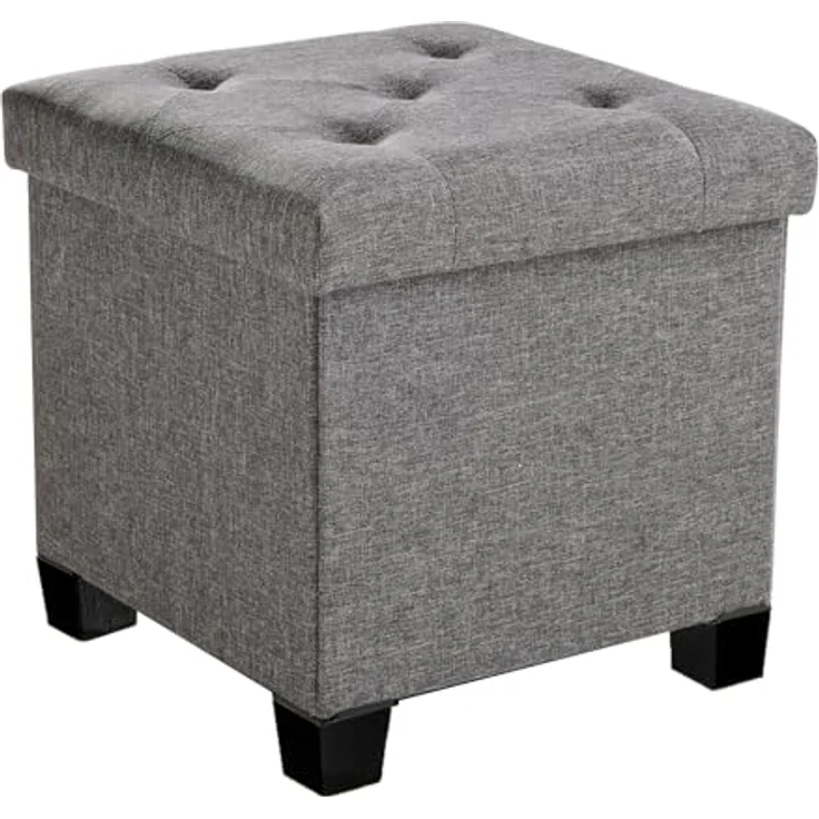 Sweetcrispy Sitzhocker mit Stauraum, 38 x 38 x 38 cm, Kleine Klappbare Sitzbank, Aufbewahrungsbox mit Deckel als Hocker & Fußbank, bis 300 kg belastbar, für Flur Wohnzimmer Schlafzimmer, Dunkelgrau – Bild 1