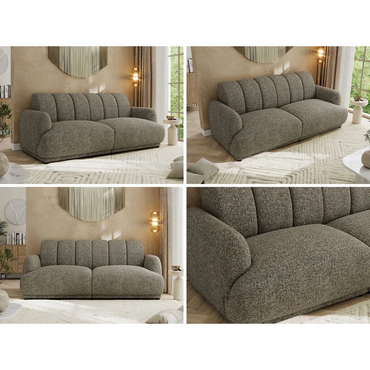 Modernes 3-Sitzer Design Sofa GERRA, feststehende Couch mit ergonomischer HR-Schaum Rückenlehne, hochwertige Wellenfederung, stabiler Massivholzrahmen, Luxus-Optik - Grau Strukture – Bild 2