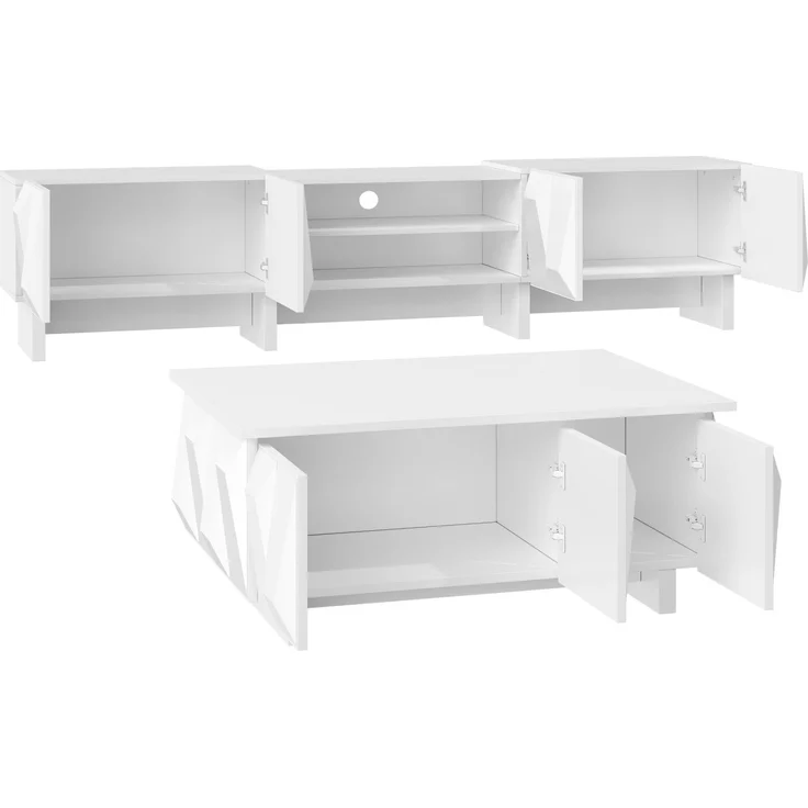 EINHOM Wohnzimmer Set TV Lowboard Couchtisch Fernsehschrank Spanplatte Relief 4 Türen Offene Ablage Wohnzimmer – Bild 3