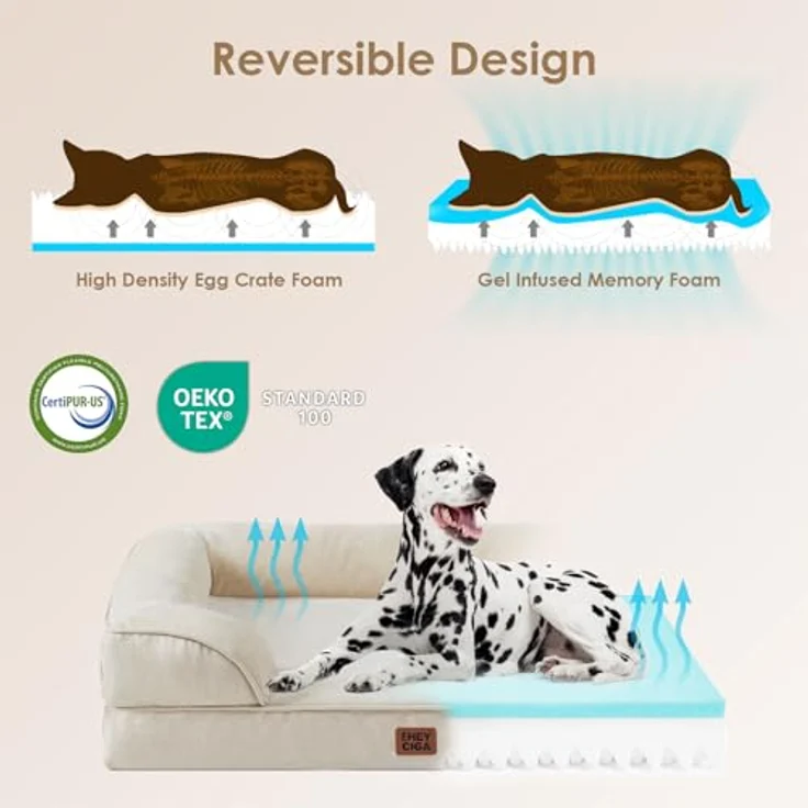 EHEYCIGA Orthopädisches Hundebett Grosse Hunde, Memory Foam, Mittelgroße Hunde, Waschbar, Wasserdicht rutschfest, mit Hohem Rand, Beige – Bild 3