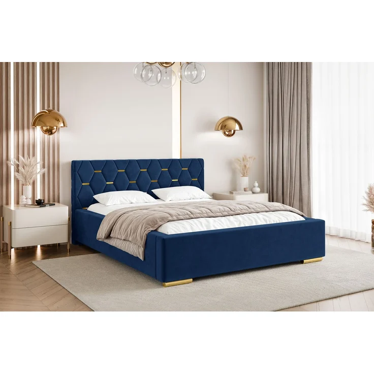 MEBLINI Polsterbett 120x200 ohne Lattenrost ohne Matratze – VERSAL – Blau Samt – Doppelbett ohne Bettkasten - Stauraumbett - Kopfteil Bett ohne Stauraum – Bild 1