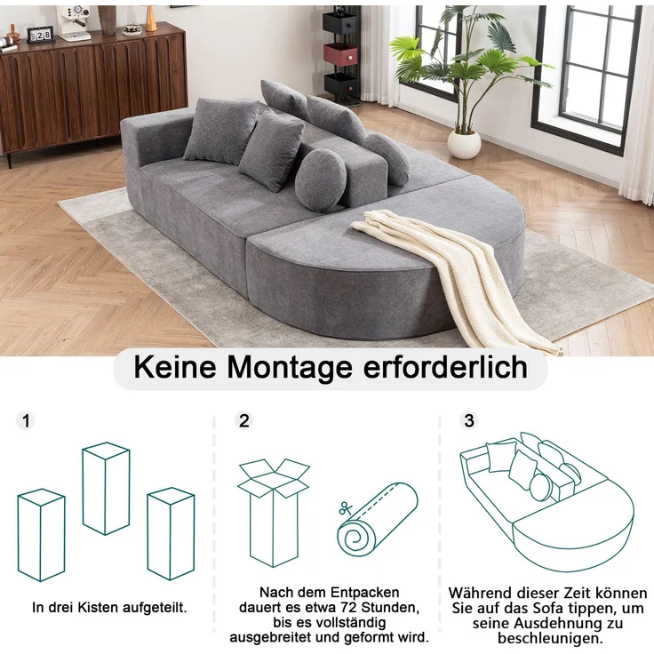 ZUBALIYA Modulares Sofa mit Chenille - Bezug, mit breiten Armlehnen, modular aufgebaut, mit Schaumstoffpolsterung – Bild 2