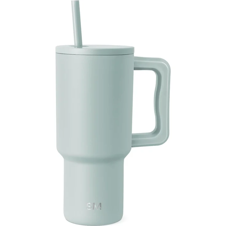 Simple Modern Thermobecher mit Strohhalm und Griff | Isolierter Edelstahl-Trinkbecher Eiskaffee-Reisebecher | Geschenke für Frauen und Männer | Trek | 890ml | Sea Glass Sage