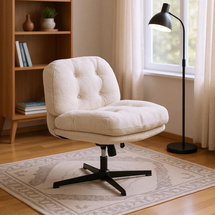 MEUBLE Cosy Sessel 360° Drehbar Lehnstühle Lounge mit höhenverstellbar Wippfunktion Relaxsessel Polsterstuhl für Schlafzimmer Wohnzimmer, Bouclé-Stoff, Weiß