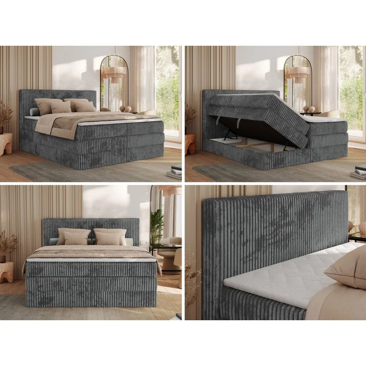MKS MÖBEL Boxspringbett TILIANO KING (Packung, Set, Visco-Topper, Doppelbett, T30-Schaum), Polsterbett mit Multipocket-Matratzen, Cord Bett, Zwei Bettkästen – Bild 3