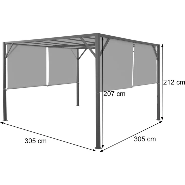 Pergola Baia, Garten Pavillon Terrassenüberdachung, stabiles 6cm-Stahl-Gestell + Schiebedach grün ~ 3x3m – Bild 3