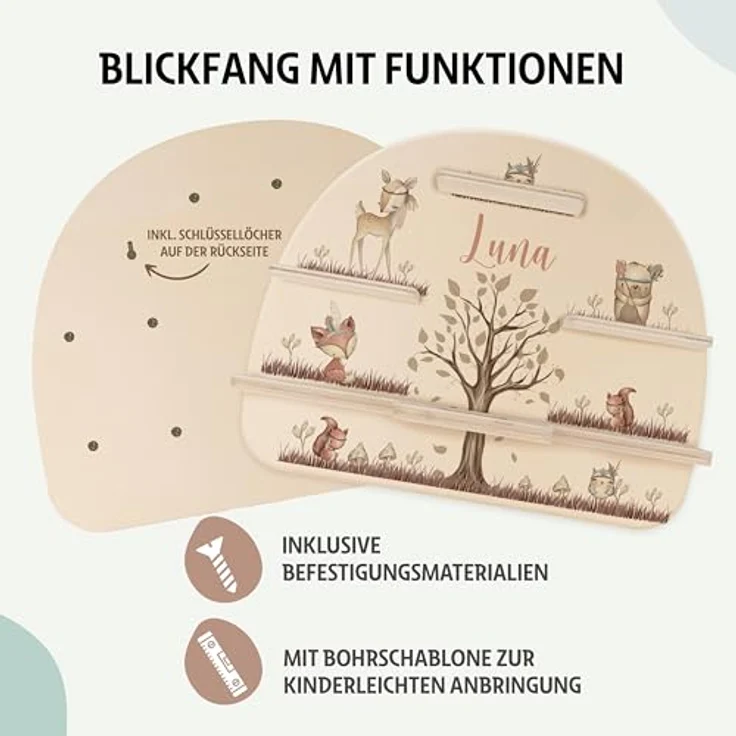 Kidsmood - Tonie Regal fürs Kinderzimmer– Liebevoll gestaltetes Wandregal mit abgerundeten Ecken & Kanten für Toniebox 2 mit Namen & Metallplättchen | Personalisierte Geschenke für Kinder – Bild 6