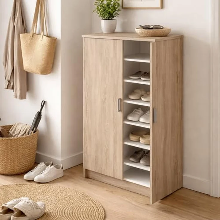 Dmora - Schuhschrank Alcudia, Platzsparendes Schuhregal, Schuhregal für den Eingangsbereich, Mehrzweckgarderobe mit 5 Regalen, 55x36h108 cm, Eiche – Bild 5