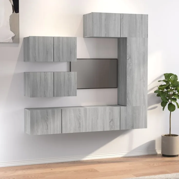 6-tlg. TV-Schrank-Set Grau Sonoma Holzwerkstoff [3114556]
