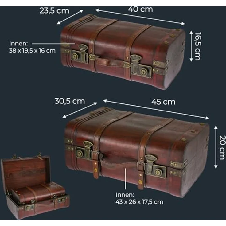 HMF Schatzkiste Schatztruhen aus Holz und dekorativen Schnappverschlüssen (2er Set, versch. Größen), Vintage Koffer, Peru – Bild 6