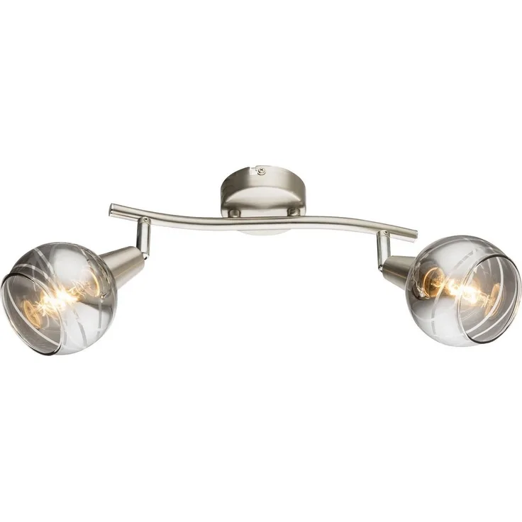 TRANGO LED Deckenleuchte, 2-flammig 1010-28SD Deckenstrahler WOW inkl. 2x 3-Stufen dimmbar LED Leuchtmittel 3000K warmweiß I Deckenlampe in Edelstahl-Optik mit Design rauchigen Glaslampenschirmen, Deckenstrahler, Wohnzimmer Lampe, Spots schwenkbar