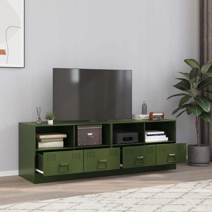2 pcs TV-Schrank, Lowboard Olivgrün 67x39x44 cm Stahl – Bild 1