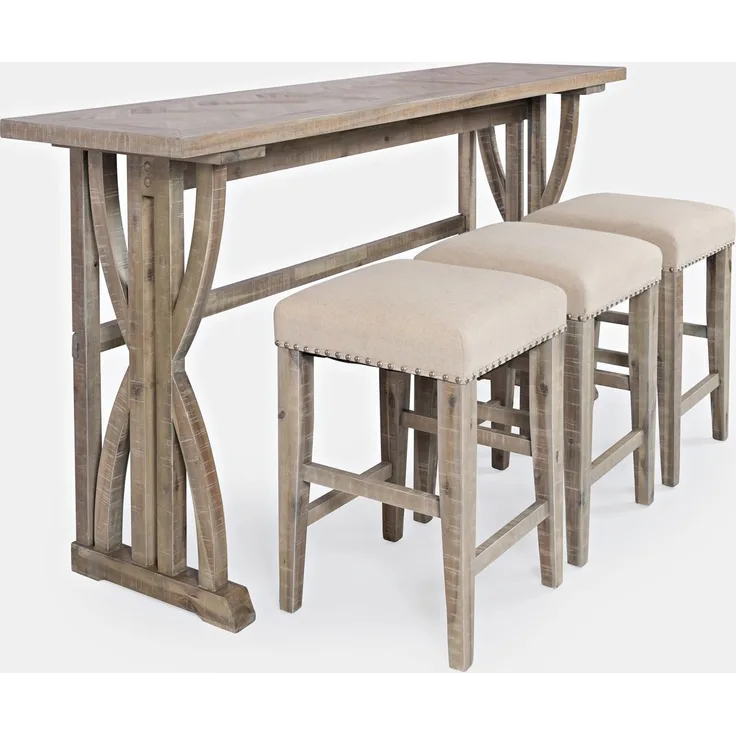 Livin Hill Avola AV1933-74 Stehtisch mit Hockern, Akazienholz, Furnier, Stoff, 91,5 x 46 x 188 cm