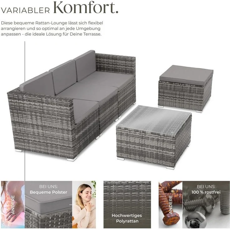 tectake Loungeset Rattan Lounge, (Set, 5-tlg), für 3 bis 4 Personen – Bild 2