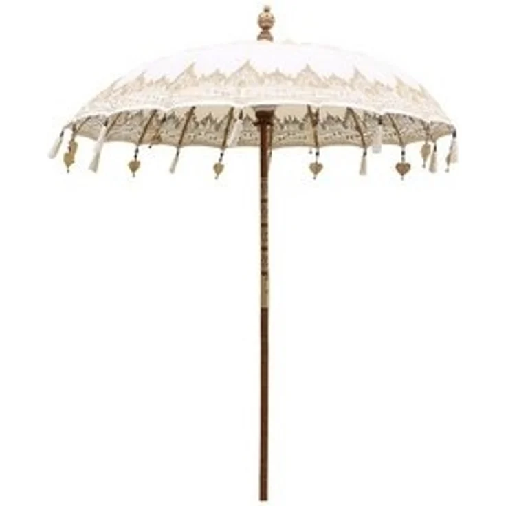 Oriental Galerie Sonnenschirm Balinesischer Sonnenschirm 180 cm Einfache Bemalung Weiß Gold – Bild 6