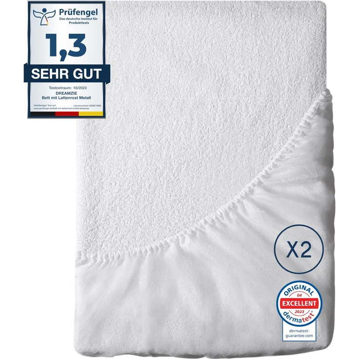 Dreamzie - Matratzenschoner 90 x 190-2er Set - Wasserdicht - Baumwolle | Oeko-Tex Zertifiziert · Matratzenschutz Weich · Atmungsaktiv · Inkontinenzunterlage · Waschbar 60°C · Rundumgummi mit Steg