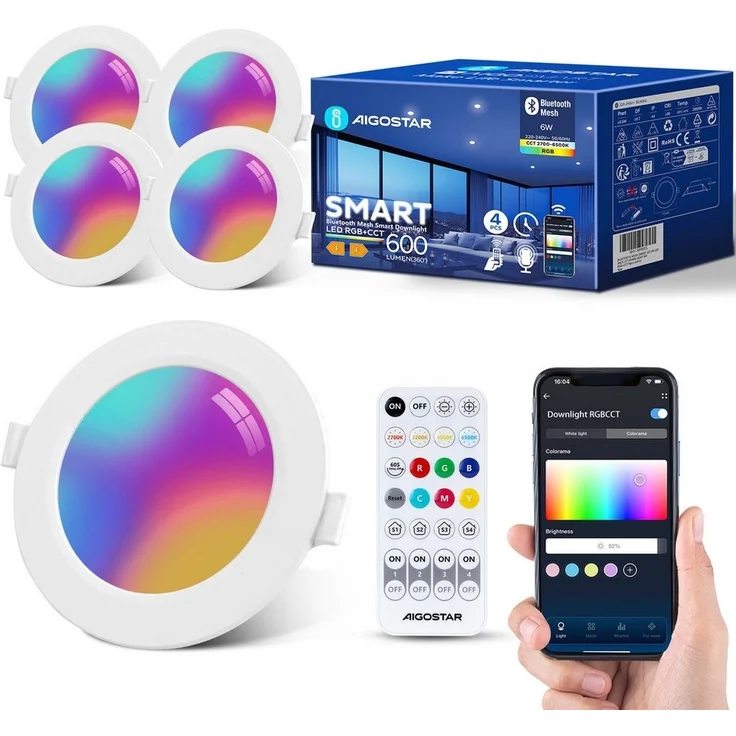 Aigostar LED Einbauleuchte Smart Decken Einbaulampe RGB+CCT Kompatibel mit Alexa Bluethooth Mesh, Ф100-110mm – Bild 5