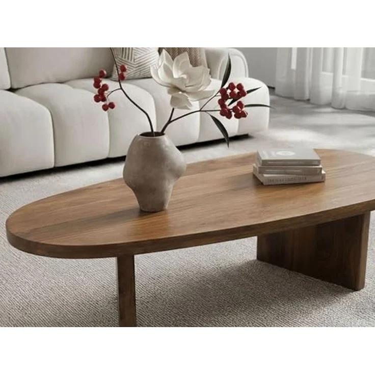 FINEBUY Couchtisch FB116572 Sofatisch Massivholz oval 120cm Beistelltisch Wohnzimmertisch (Schlichte Eleganz trifft auf klare Form), Handgefertigt aus massivem Echtholz – Bild 5
